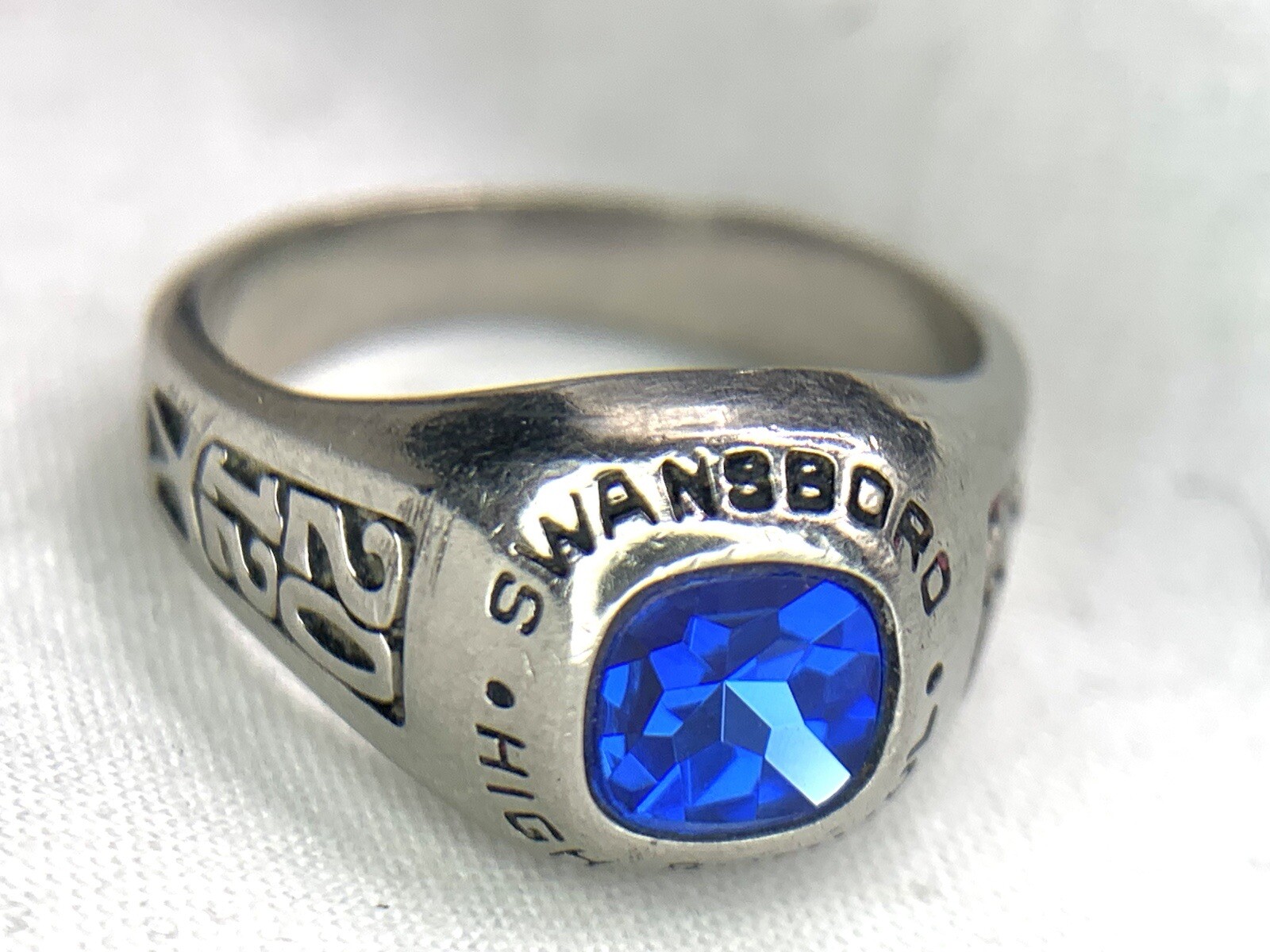 Jostens LTM 2012 Silver Class Ring Simulated Blue Spinel Swansboro High Size 6.5