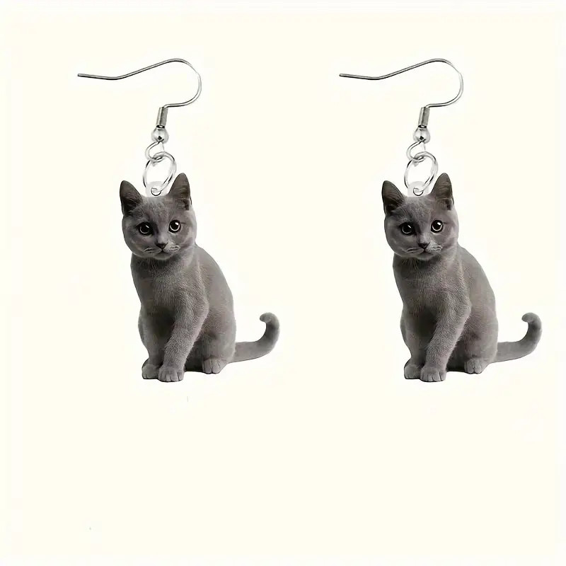 Cat Gray Earrings Jewelry Acrylic Dangle Russian Blue British Shorthair Chartreu