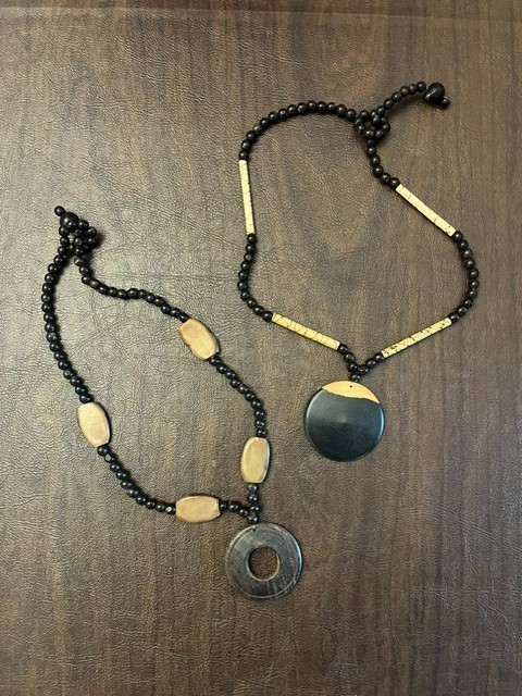 Handmade Zambia Necklace Wood Beads Round Pendant African Boho Tribal