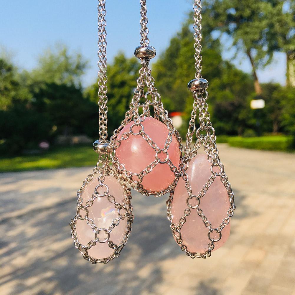 3*【S+M+L】Crystal Stone Holder Necklace Pendant Holders Cord Adjustable Stainless