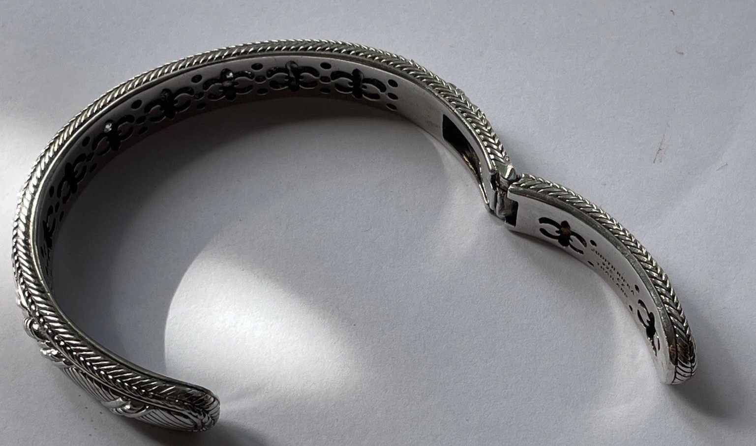 Judith Ripka Sterling Silver Diamonique CZ Cable Hinged Cuff Bracelet 7″ 47g