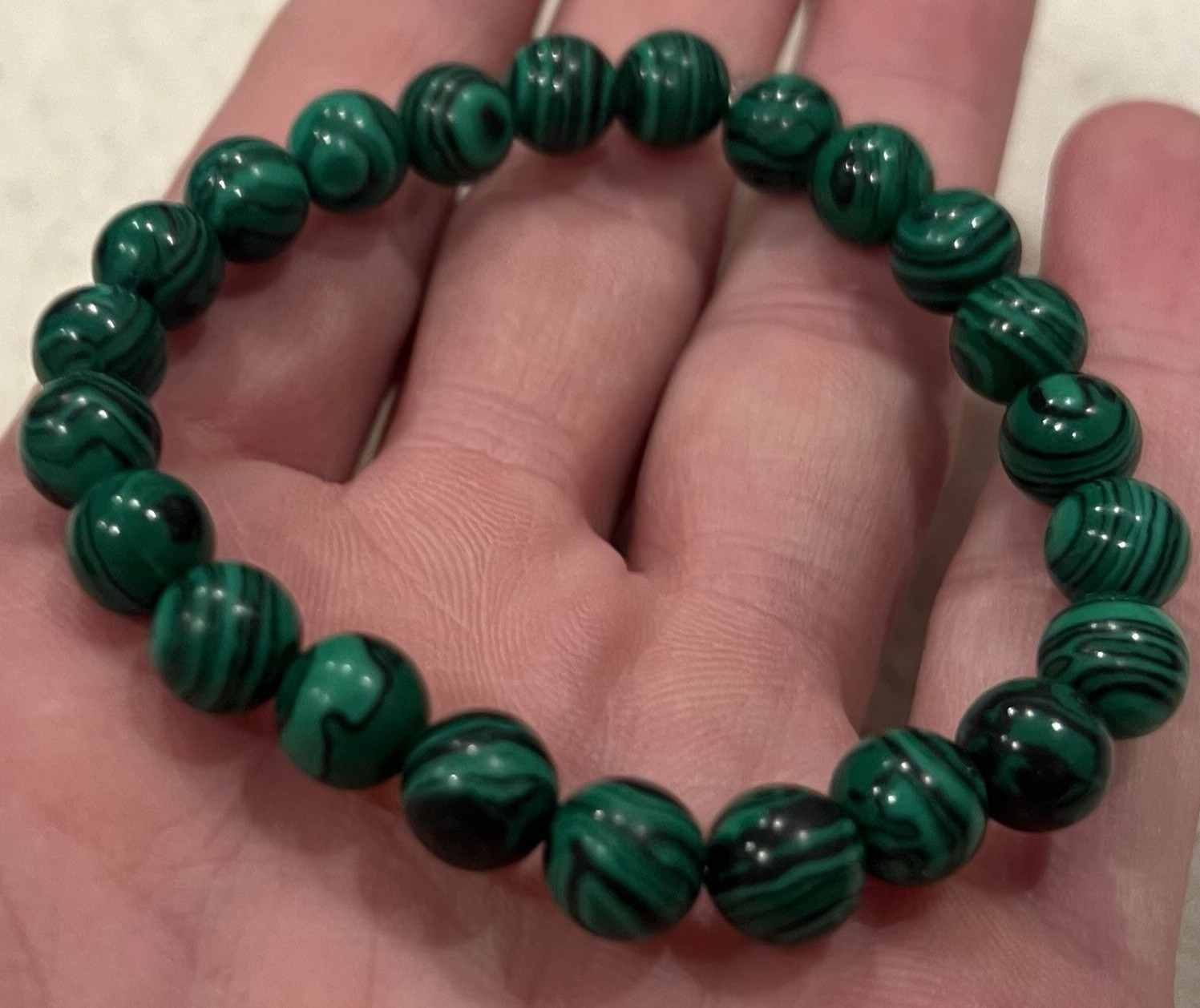 Natural 8mm Malachite Stone Beaded Bracelet Green Gemstone Stretchy – Free Ship
