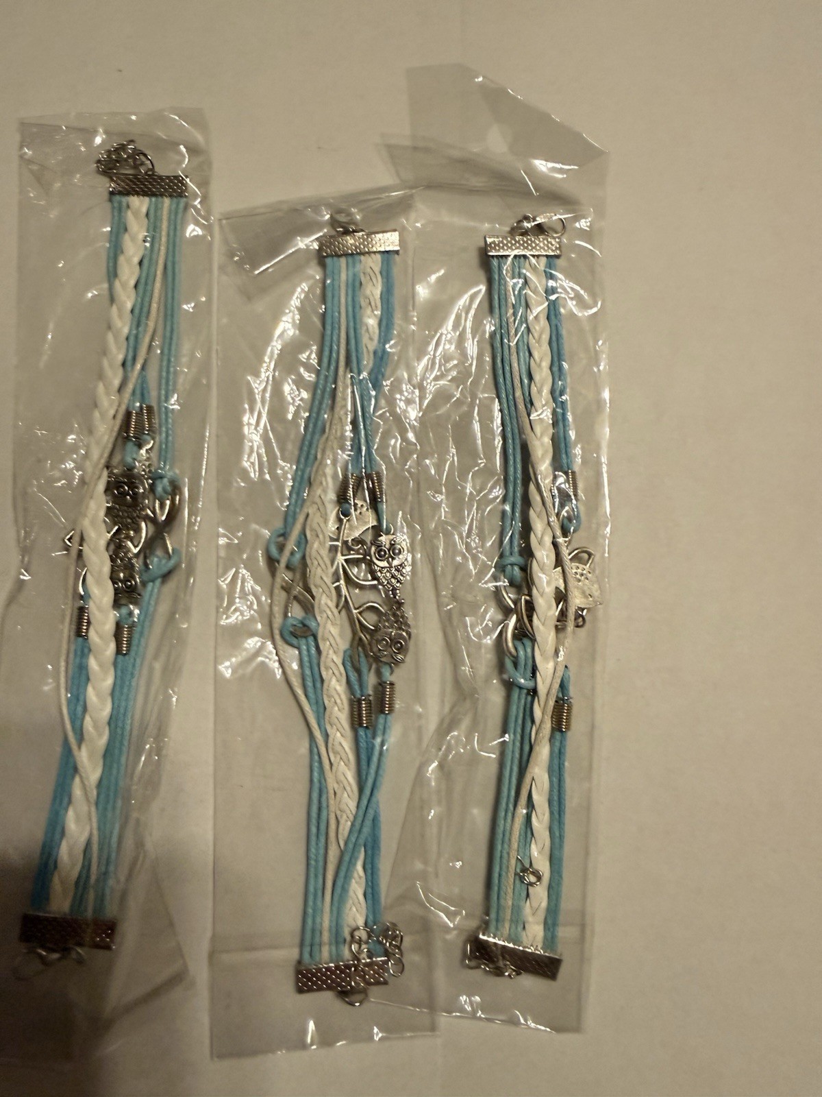 Lot Braided Cord Charm Bracelets Faux Leather Multicolor Adjustable Lobster