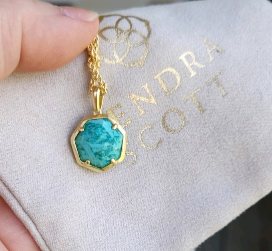 Kendra Scott Cynthia Short Pendant Necklace Gold Sea Green Chrysocolla NWT