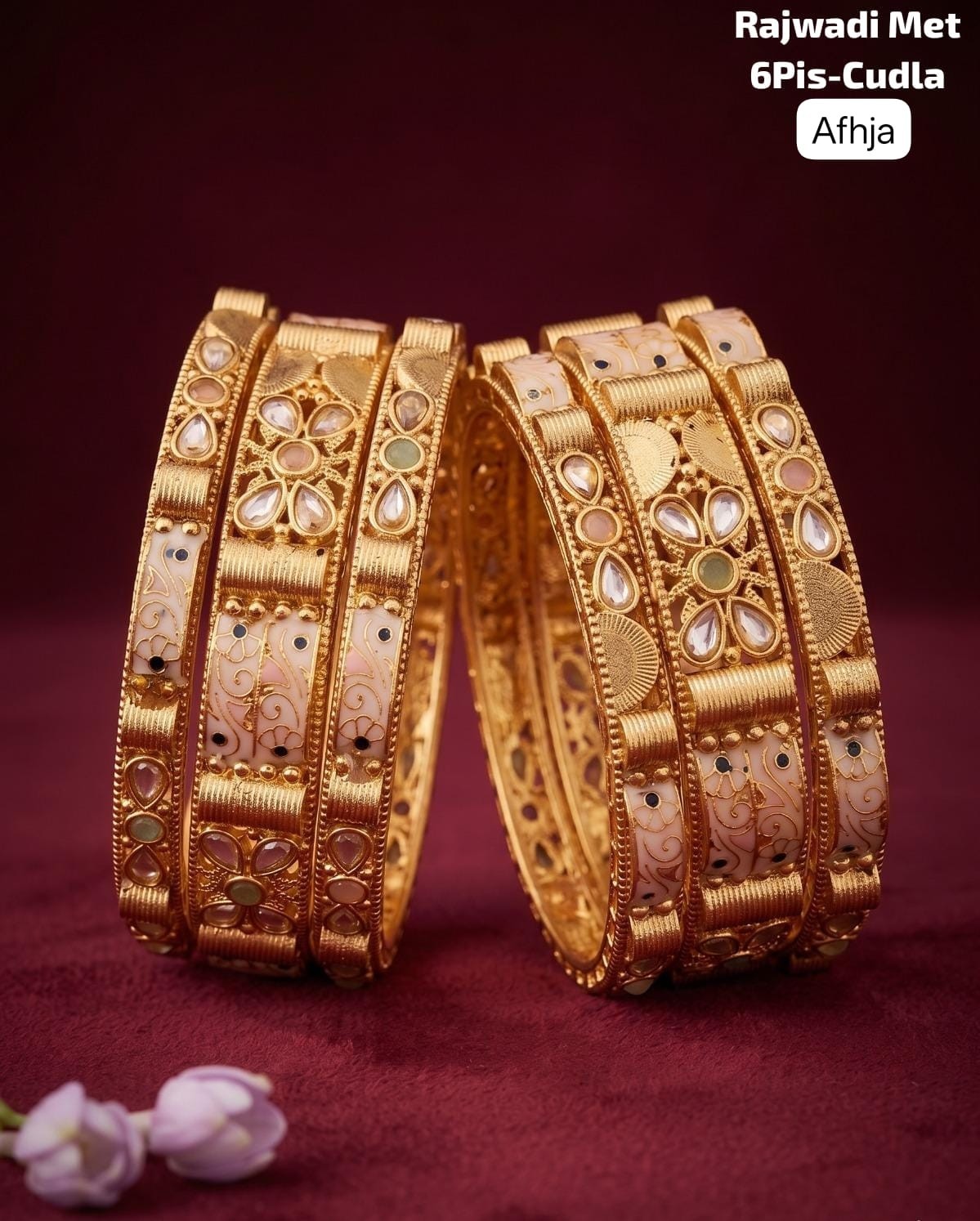 Premium Brass Rajwadi 6 Pcs Chudla Set – Traditional Designer Bangles (Sizes 2.4