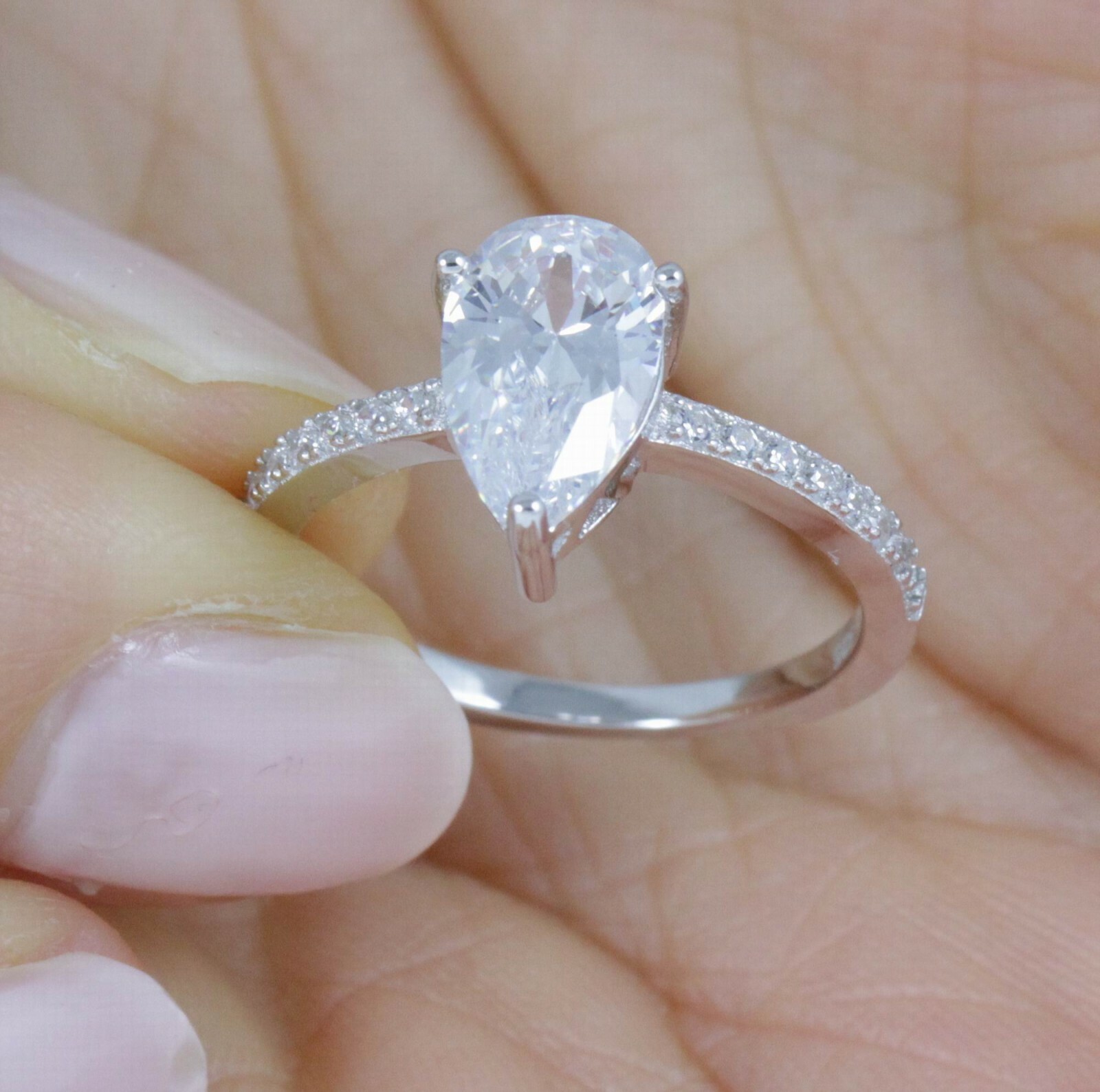 1.75Ct 925 Sterling Silver Pear CZ Engagement Ring Wedding Band Size 5-9 R6905