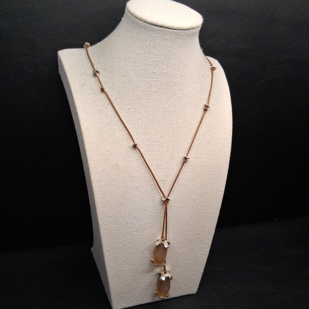 J. Jill Lariat Brown Cord Necklace Whit Beige Natural Stone. 17.630