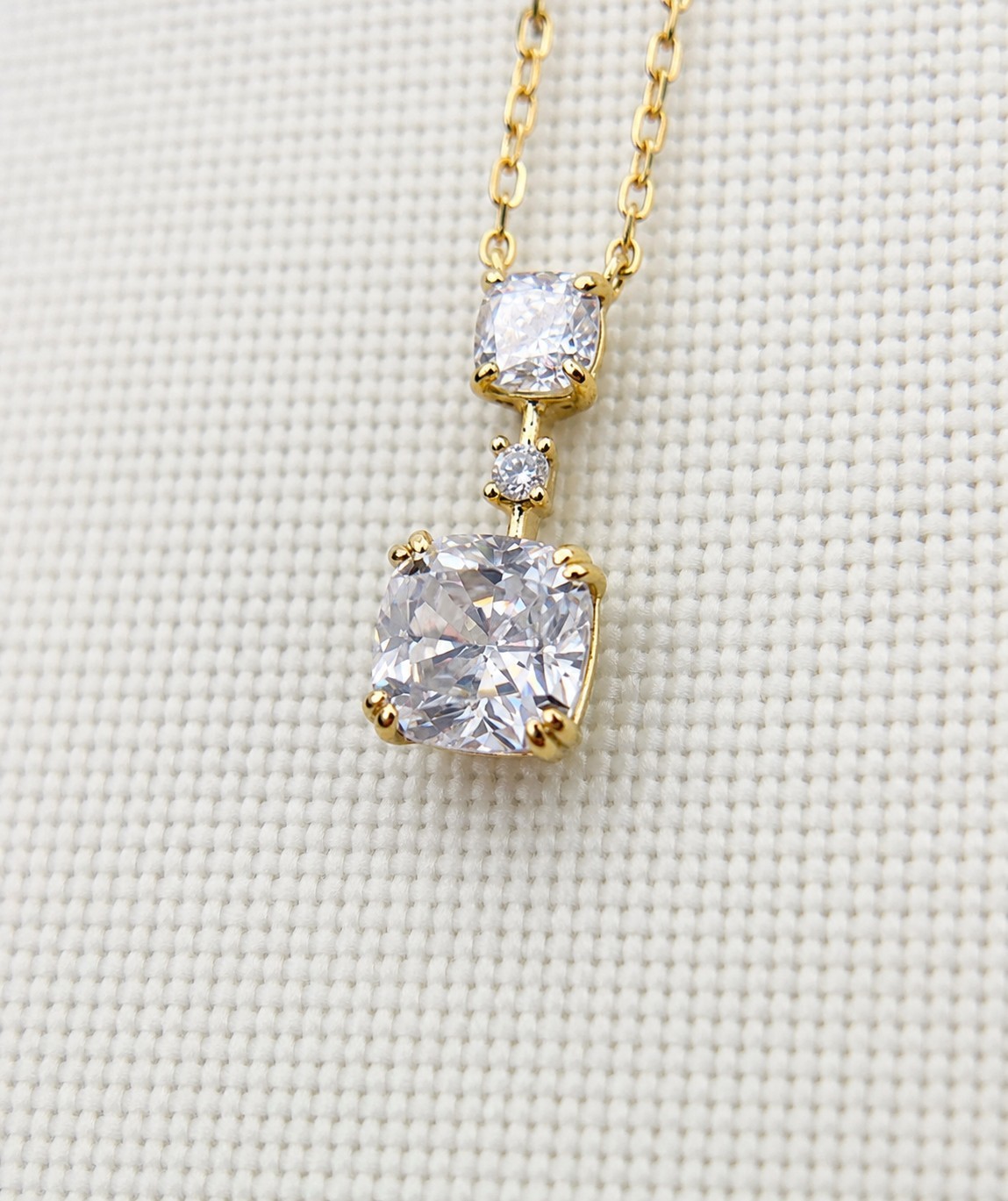 18K Yellow Gold Plated Moissanite Cushion Cut Pendant Necklace
