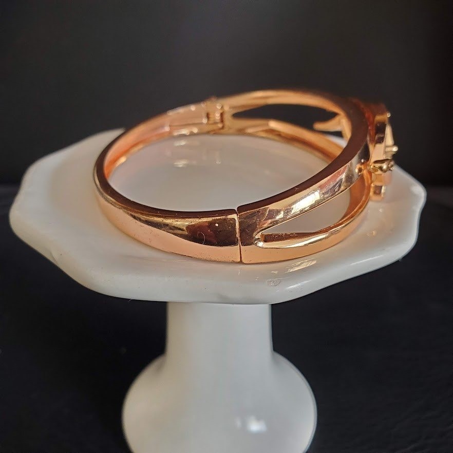 Rose Gold Tone Evil Eye Hinged Bangle Bracelet Purple Stone Rhinestone 7 Inch
