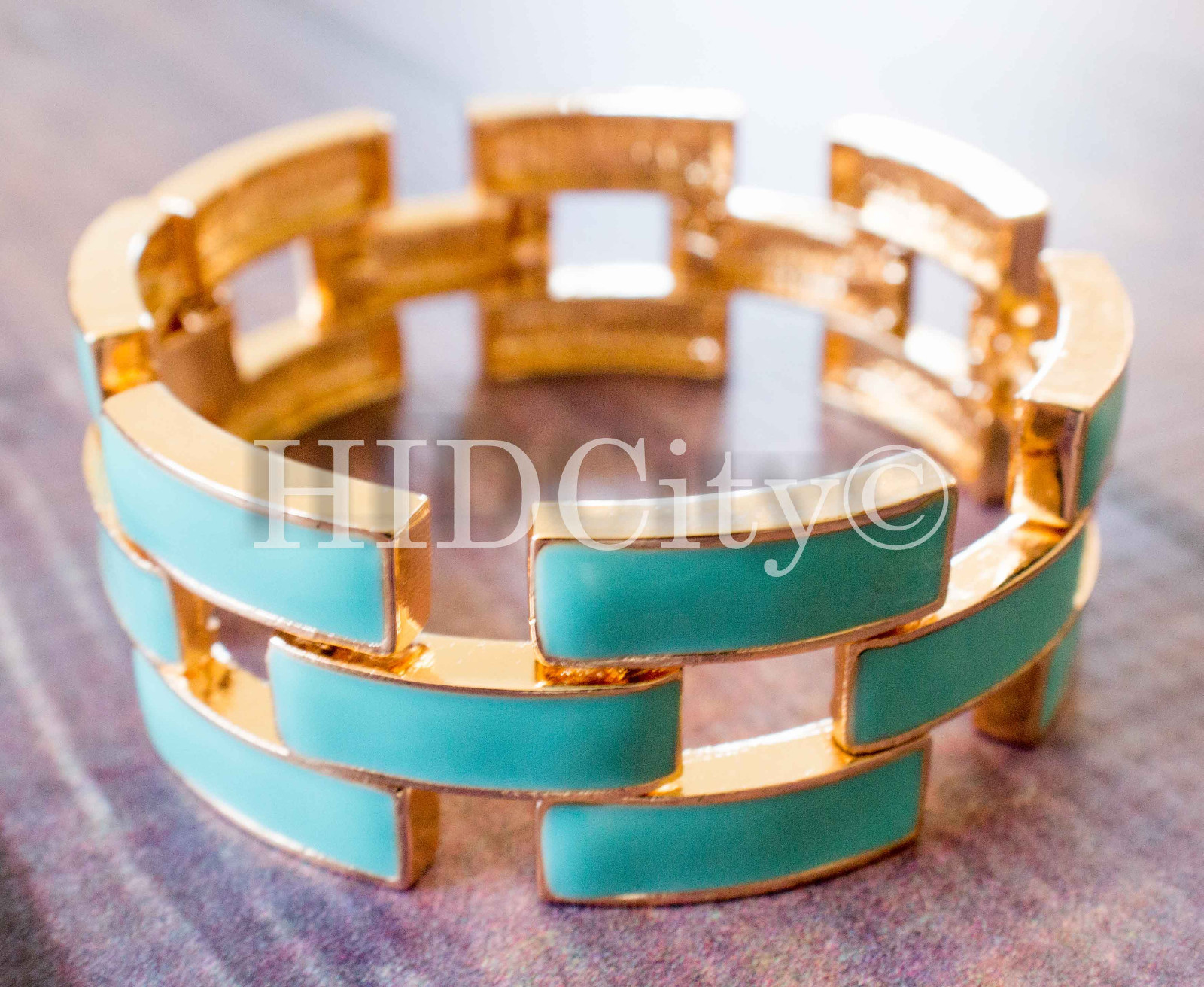 5 Colors Enamel Square Pave Chunky Link Crew Bracelet Mint Gold US Seller NEW
