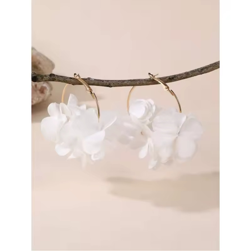 3 Pairs Flower Hoop Earrings Set Yellow Pink White Floral Lightweight Women