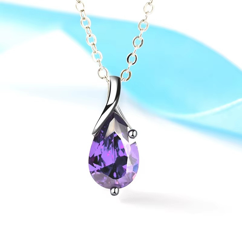 S925 Sterling Silver Angel Tears Red Crystal Pendant Necklace Women Jewelry