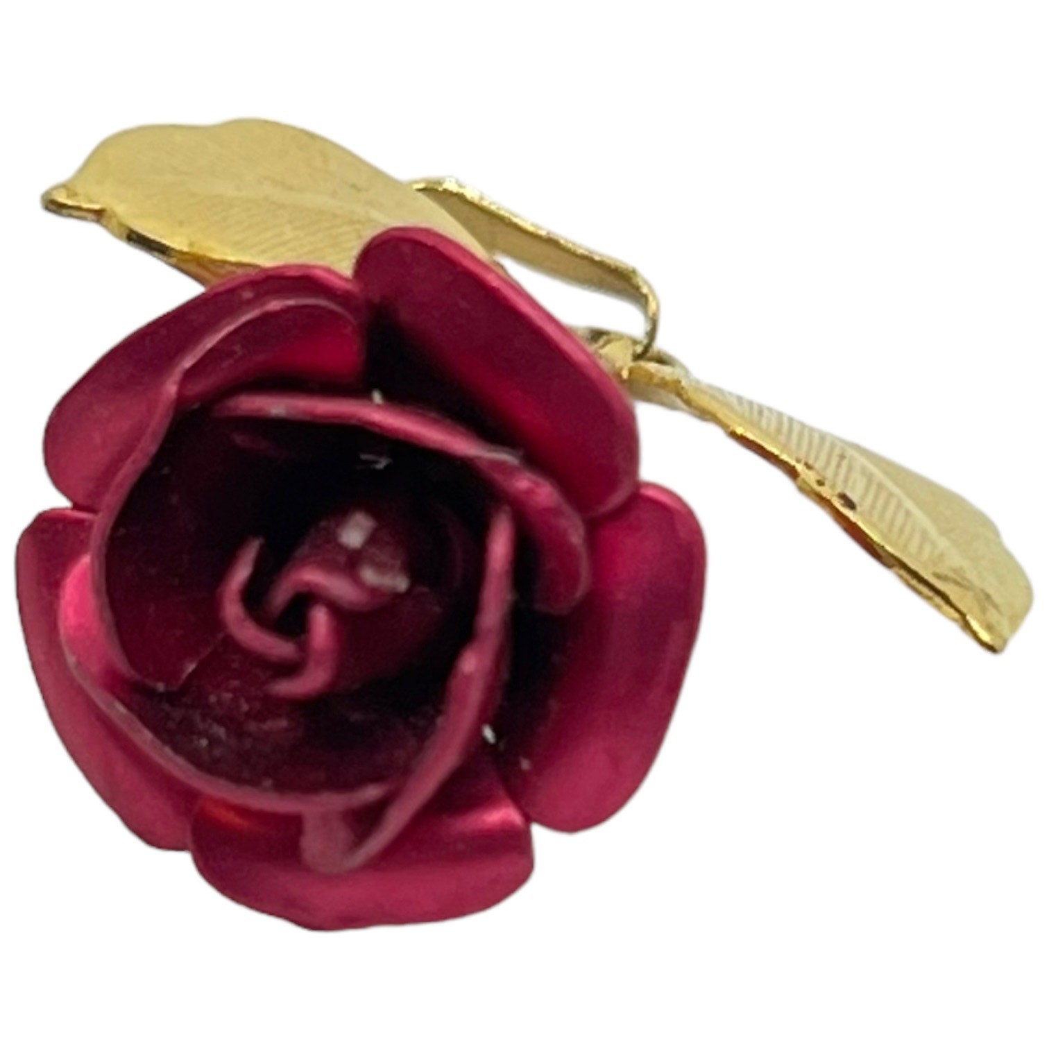 Deep Red Rose Golden Leaf Pendant