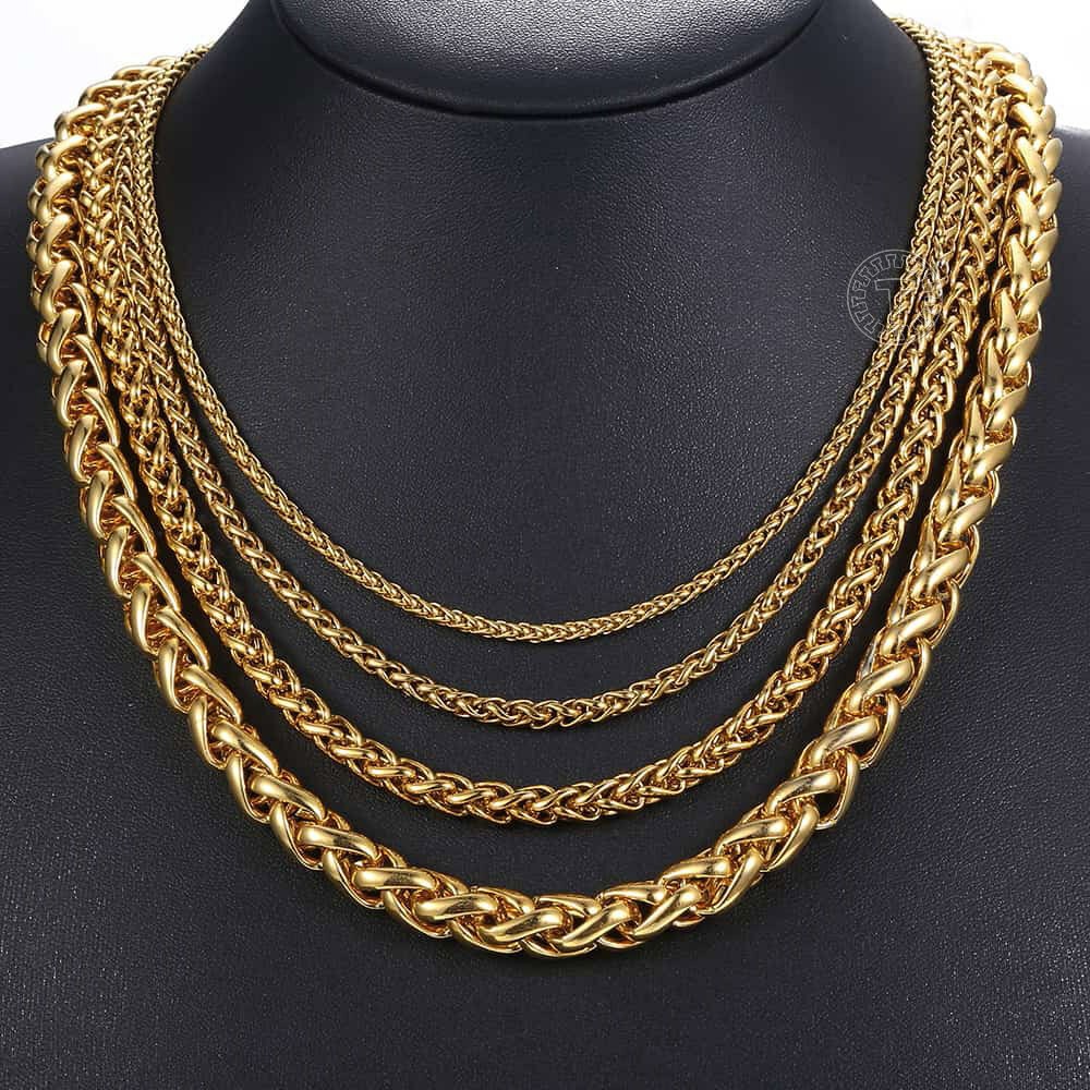 3/4/5/6/8mm Wheat Spiga Chain Stainless Steel Necklace Gold/Silver Men Link