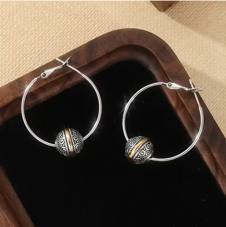 BRIGHTON BEACH Hand-carved Pattern Design Retro Ethnic Hoop Earrings