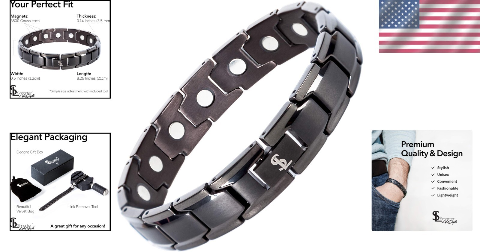 Lightweight Gunmetal Gray Titanium Magnetic Bracelet – Health & Style Combined
