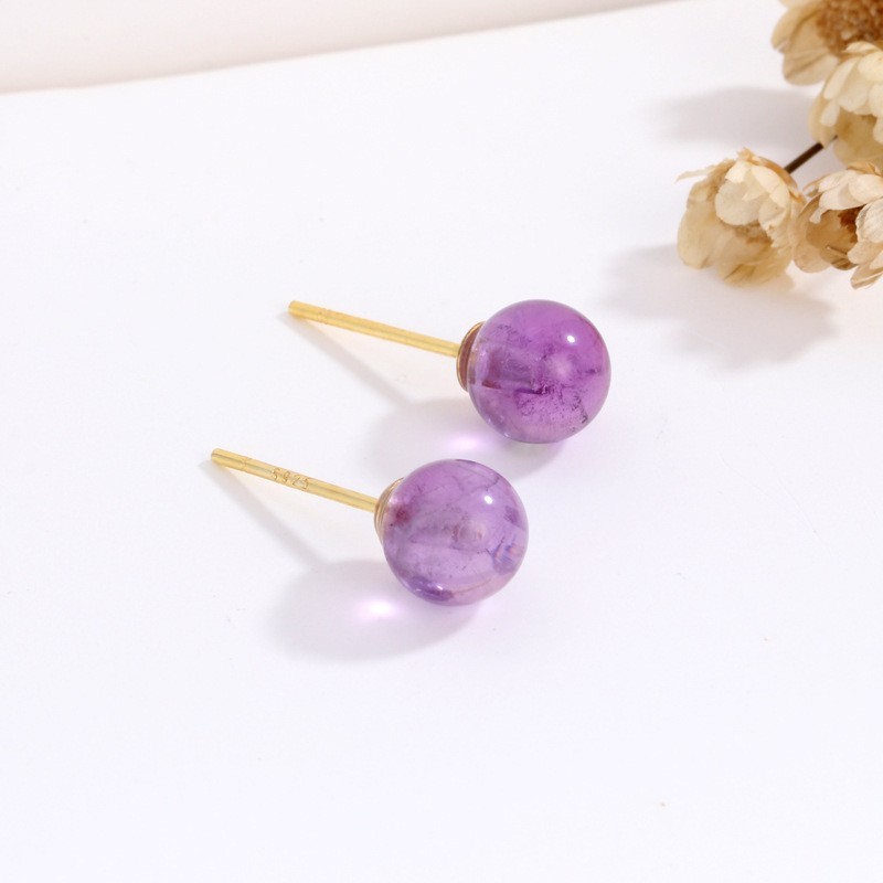 925 Sterling Silver Natural Onyx Stone Gemstone Ball Stud Earrings Gift A12