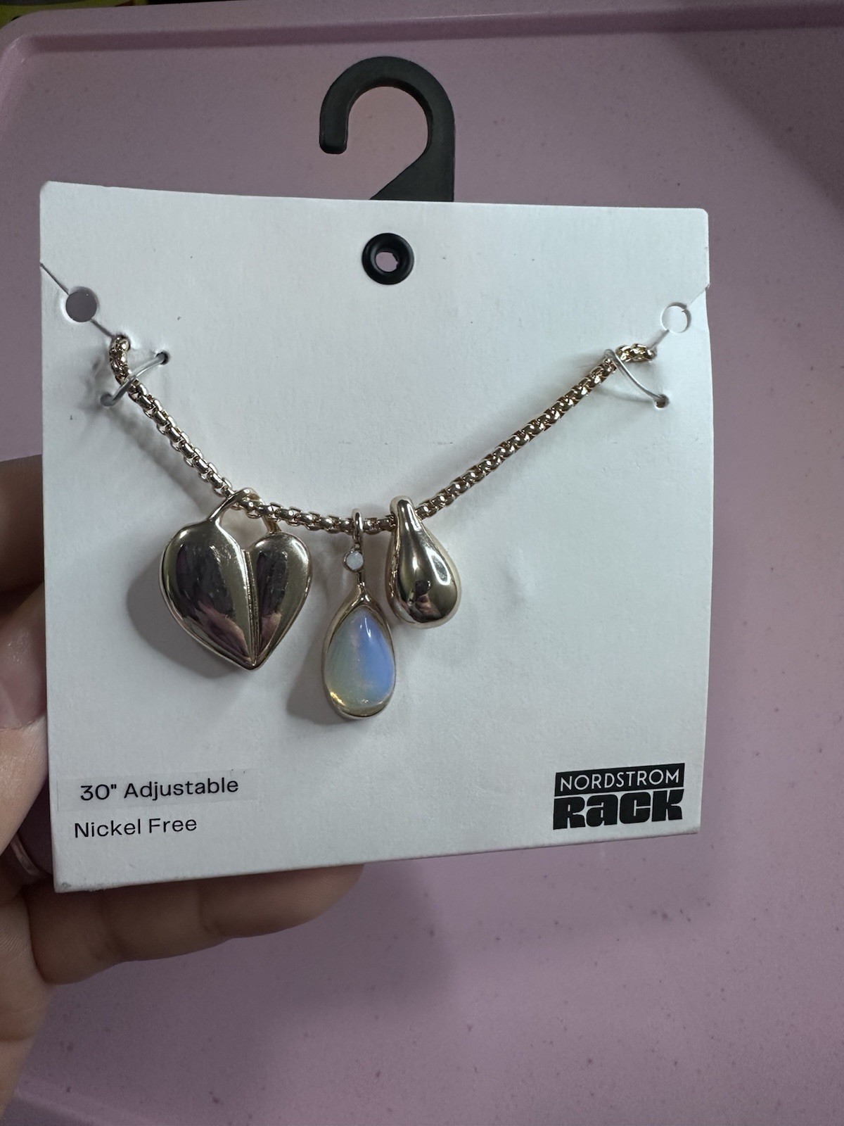 Nordstrom Rack Nickel-Free Adjustable 30in Cable Chain Heart Teardrop Charms