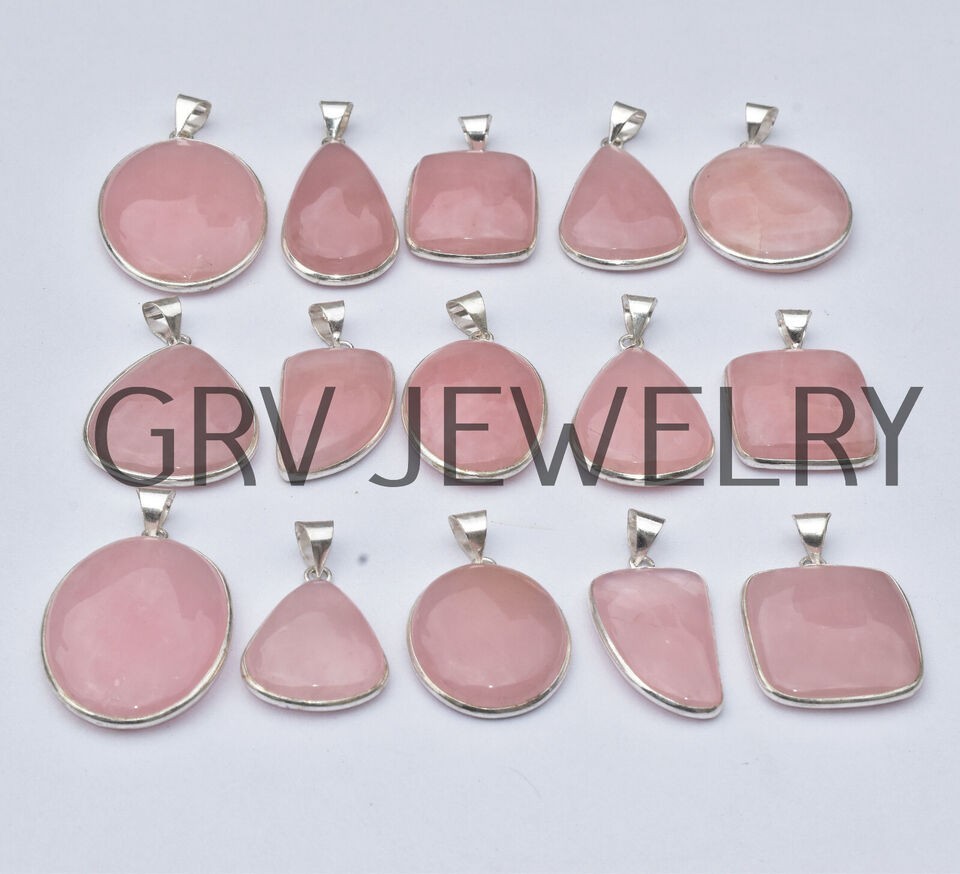 1-1000 Pcs Rose Quartz Bezel Pendant Lot Bulk: Silver Plated Necklace WH-8