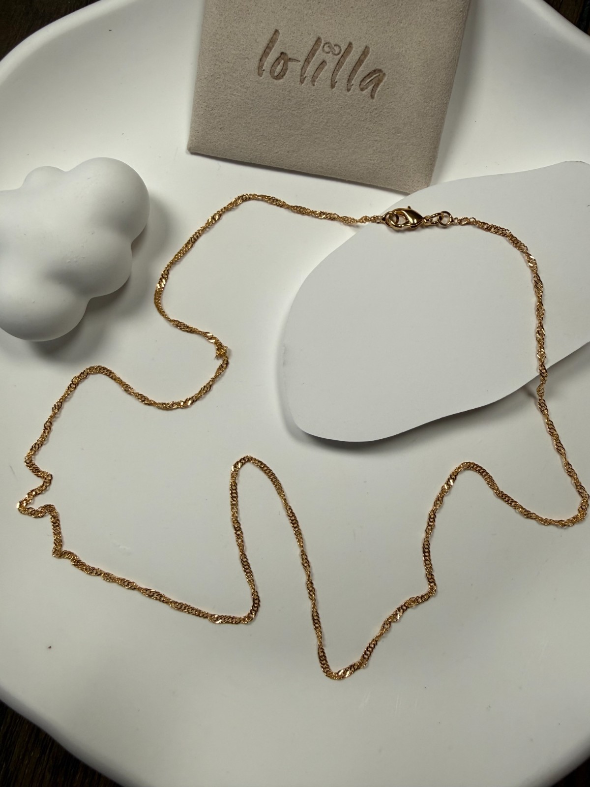 22K Gold Plated Twist Chain Necklace 2mm 17.2″ – Luxury pouch gifts