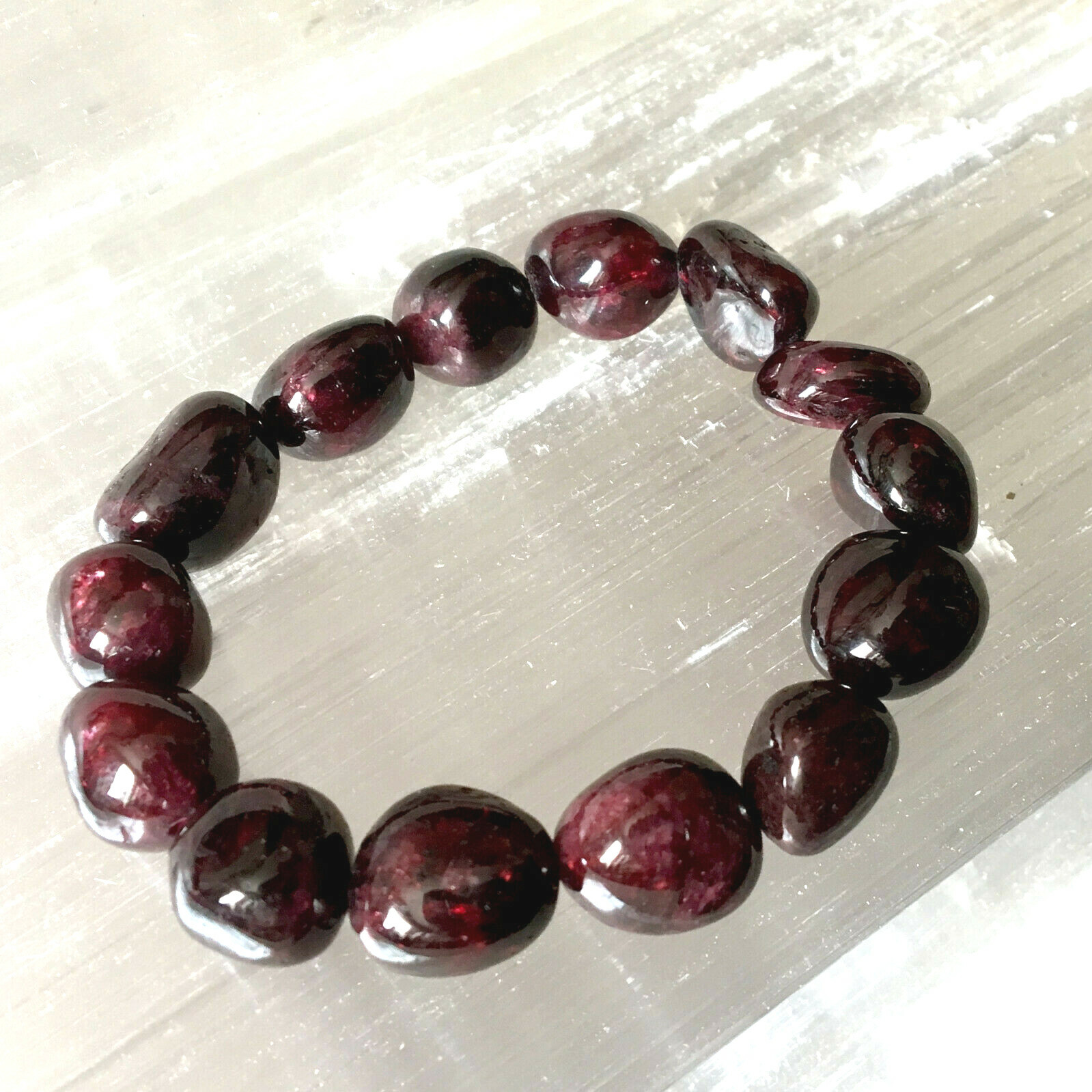 12 mm Red Garnet Bracelet Polished Stone Beads Natural Gemstone Nugget Reiki Hea
