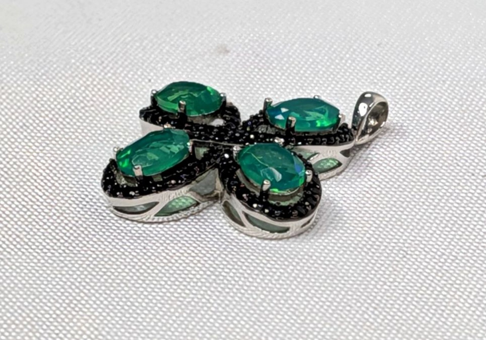 Green Emerald & Black Spinel Pendant in Sterling Silver