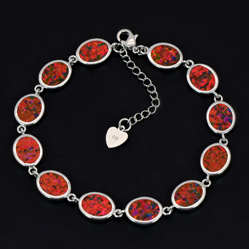Hawaii Blue/White/Orange/Pink Oval 925 Sterling Sliver Fire Opal Bracelet 18cm