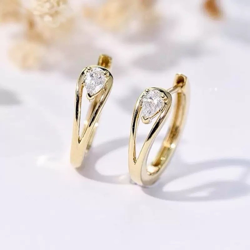 18K Gold Plated Teardrop CZ Huggie Earrings Open Hoop Earrings for women 431