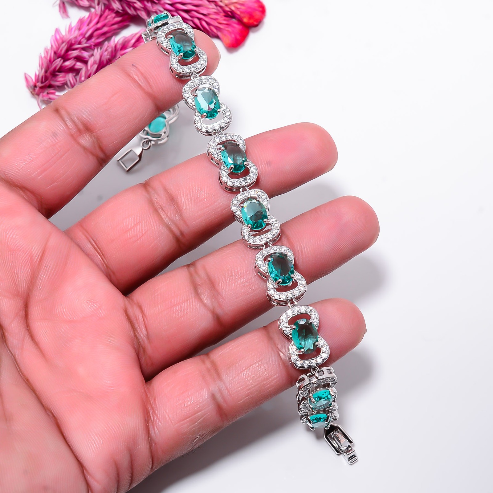 Paraiba Tourmaline, CZ 925 Sterling Silver Adjustable Bracelet 7-8″ B131122