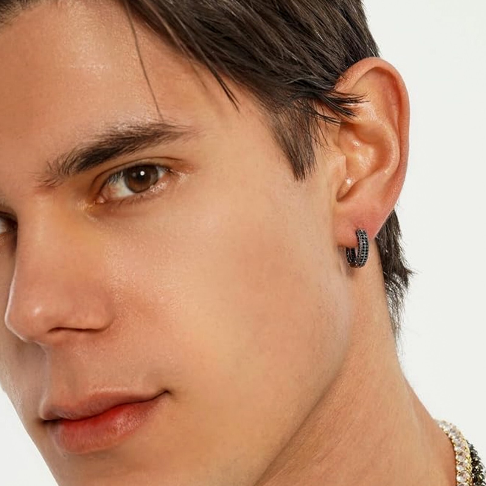 Mens Punk Rock Black Plated Iced Black Onyx Cz Huggie Hoop Earrings