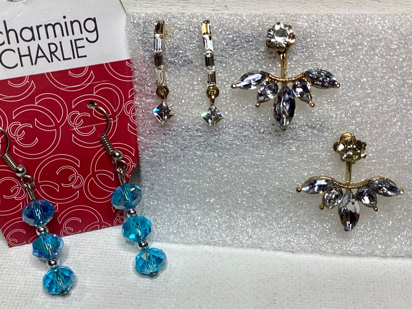 Rhinestone/Crystal Pierced Earrings Jewelry Collection 8 Pair Lot
