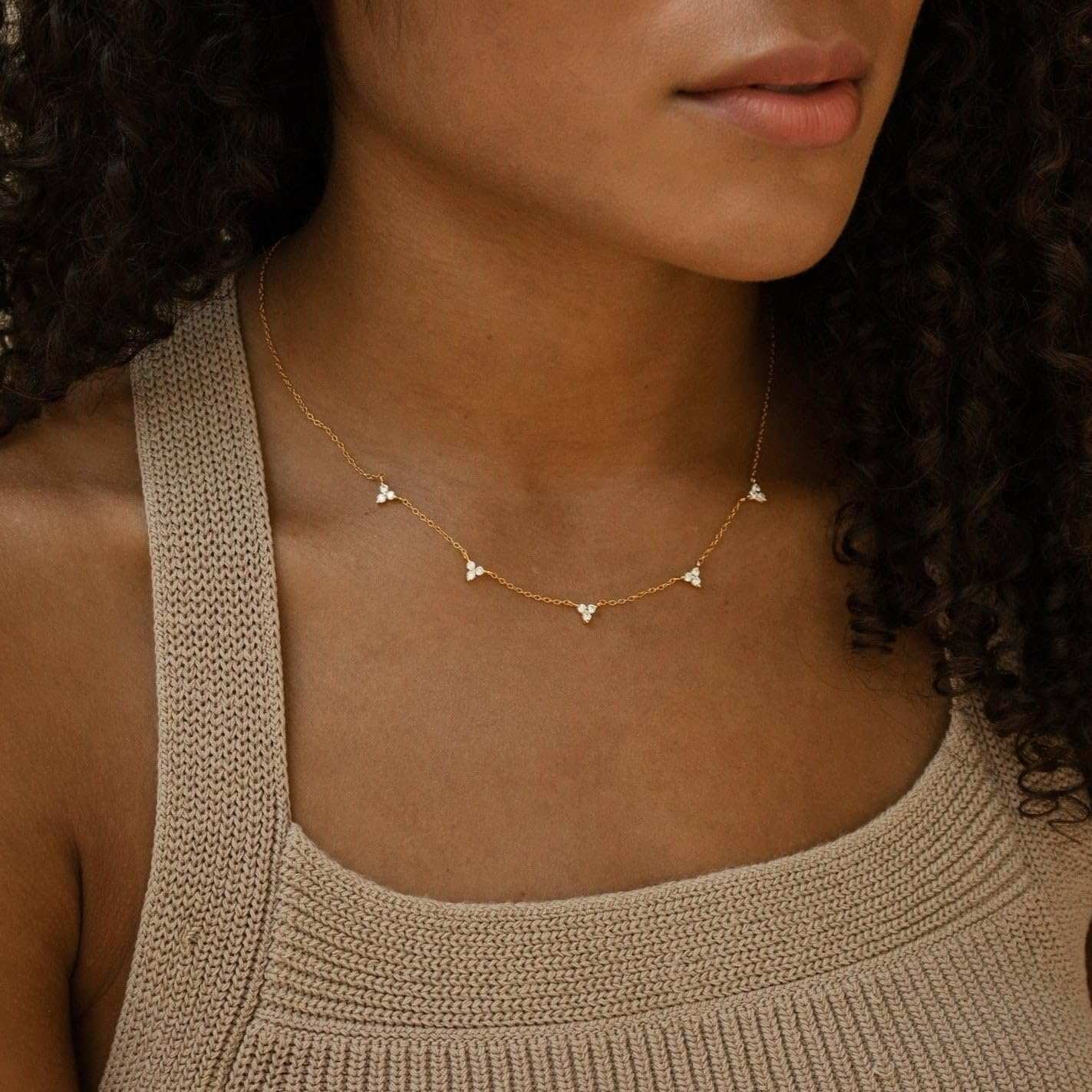 Dainty CZ Station Necklace – Gold & Silver Layering Choker for Women