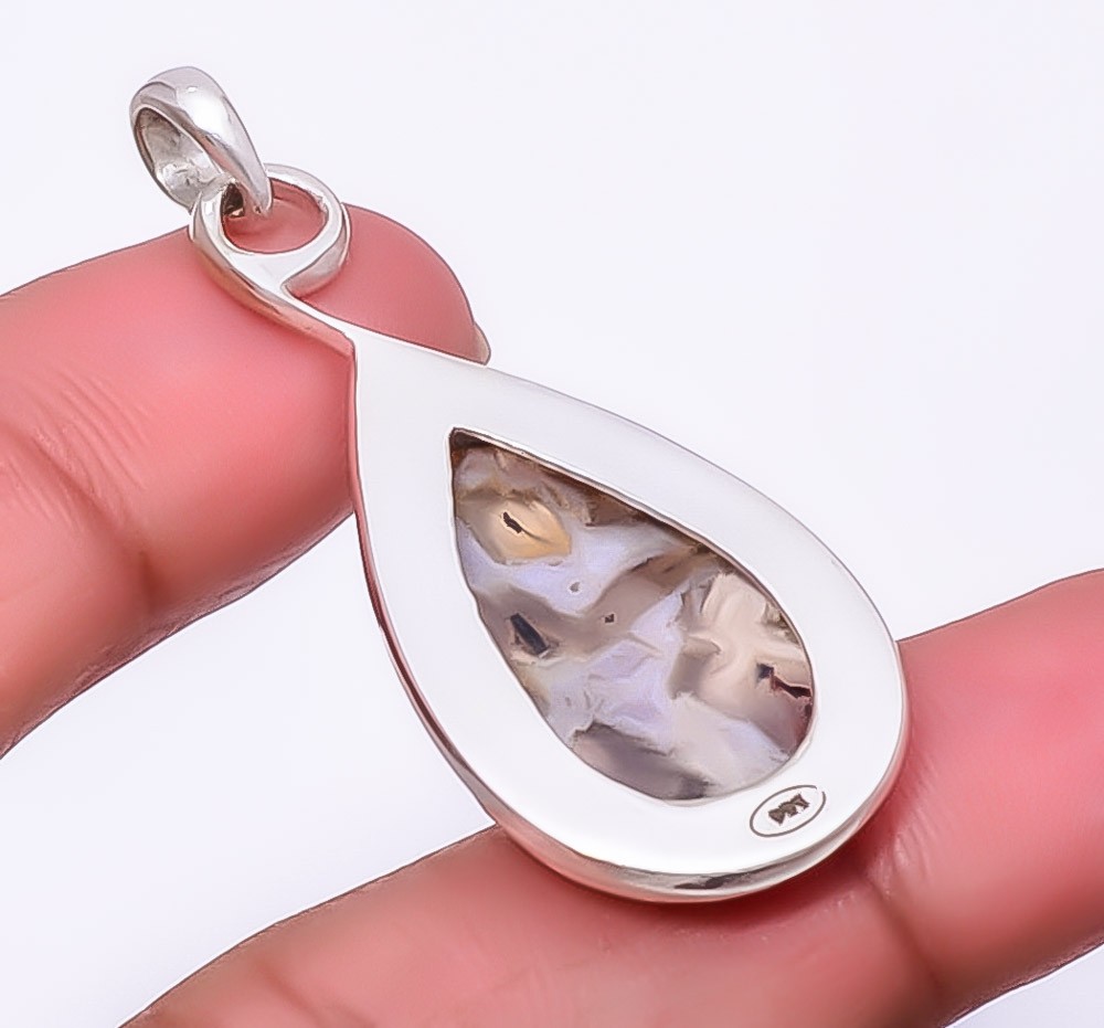 Turkish Stick Agate 925 Sterling Silver Pendant 1.76″ P40, Christmas Gift