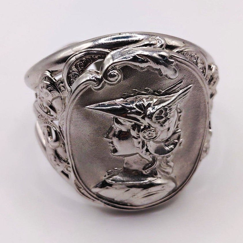 RARE Vintage Whiting and Davis SilverTone Cuff Bracelet-Cameo Hermes Greek God