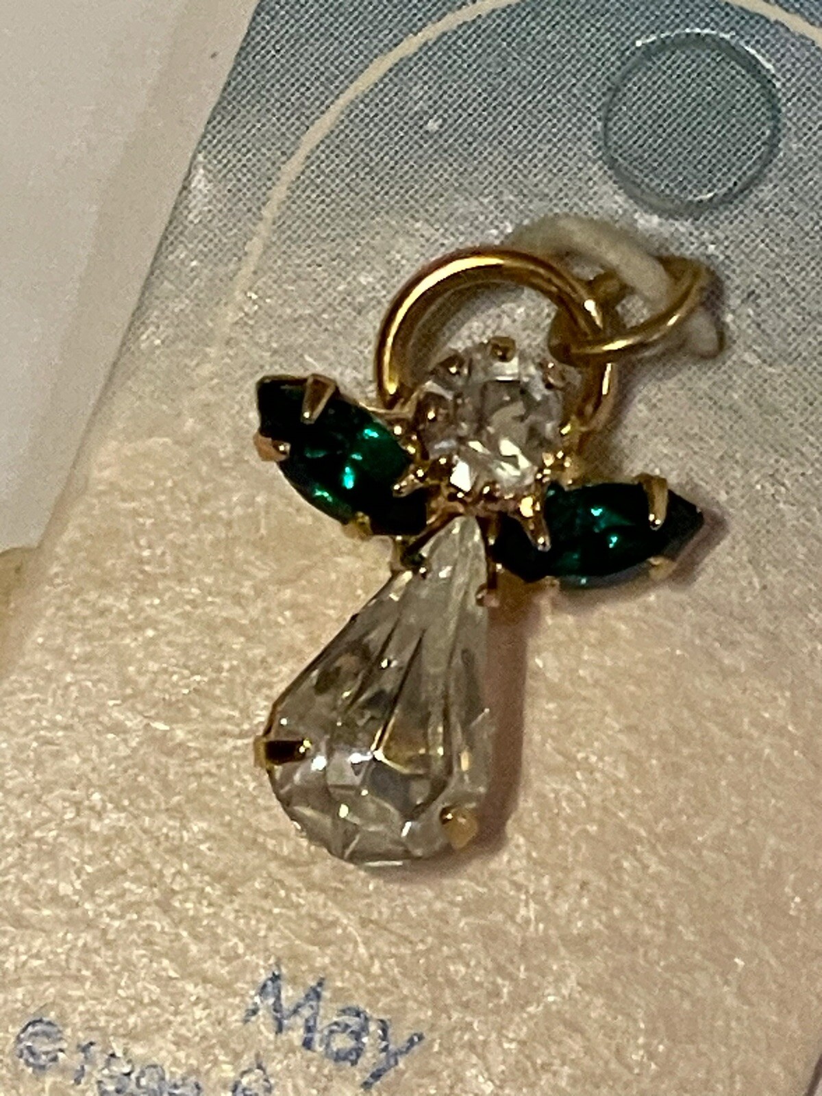 1996 May Birthstone Angel Charm Pendant Vintage Roman Inc NEW Rhinestones Green