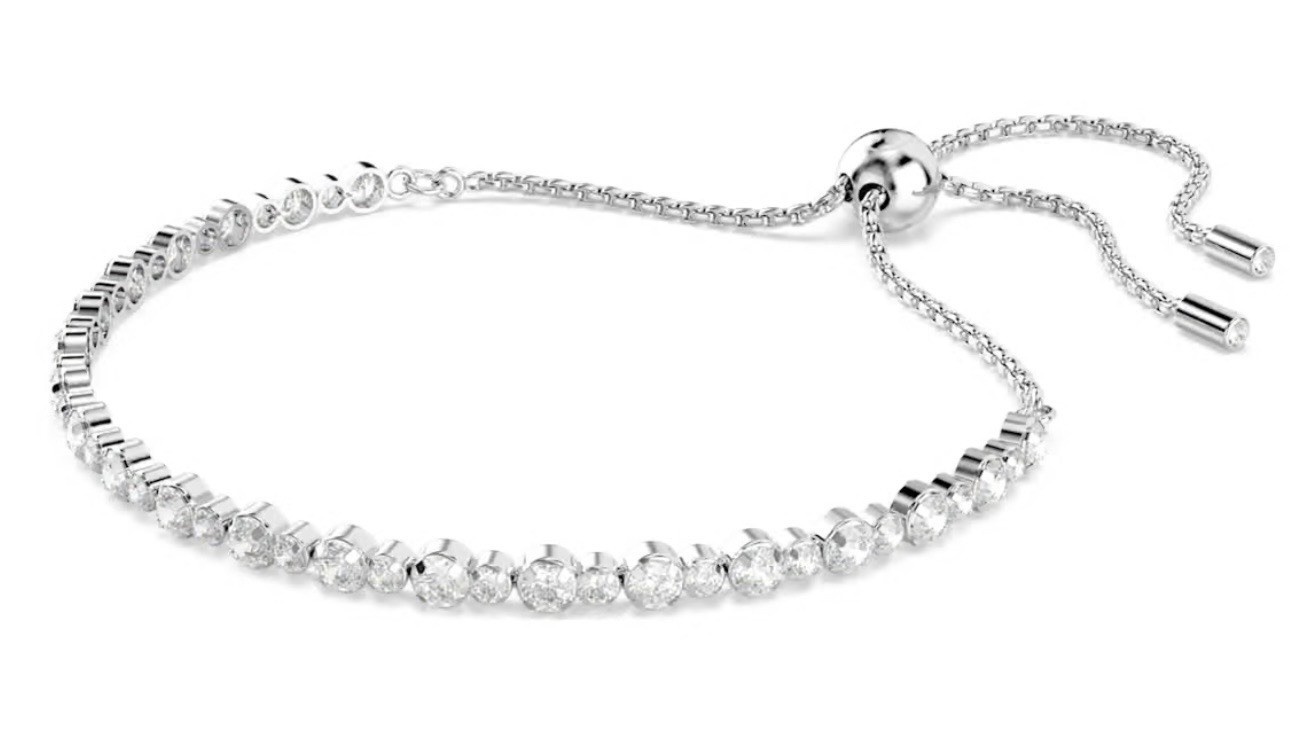 Swarovski Matrix Tennis Bracelet Mixed Round Cuts, White, Rhodium Plated Finish