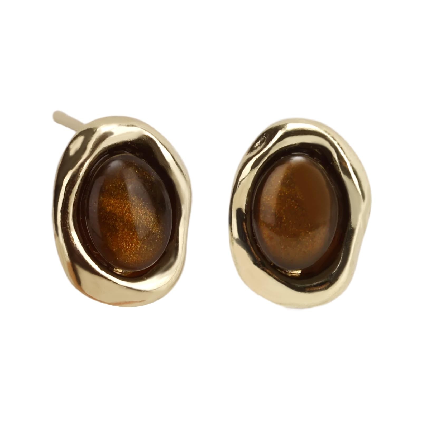 Mikovivi Tiger Eye Stud Earrings, Vintage Medium, Zinc Alloy