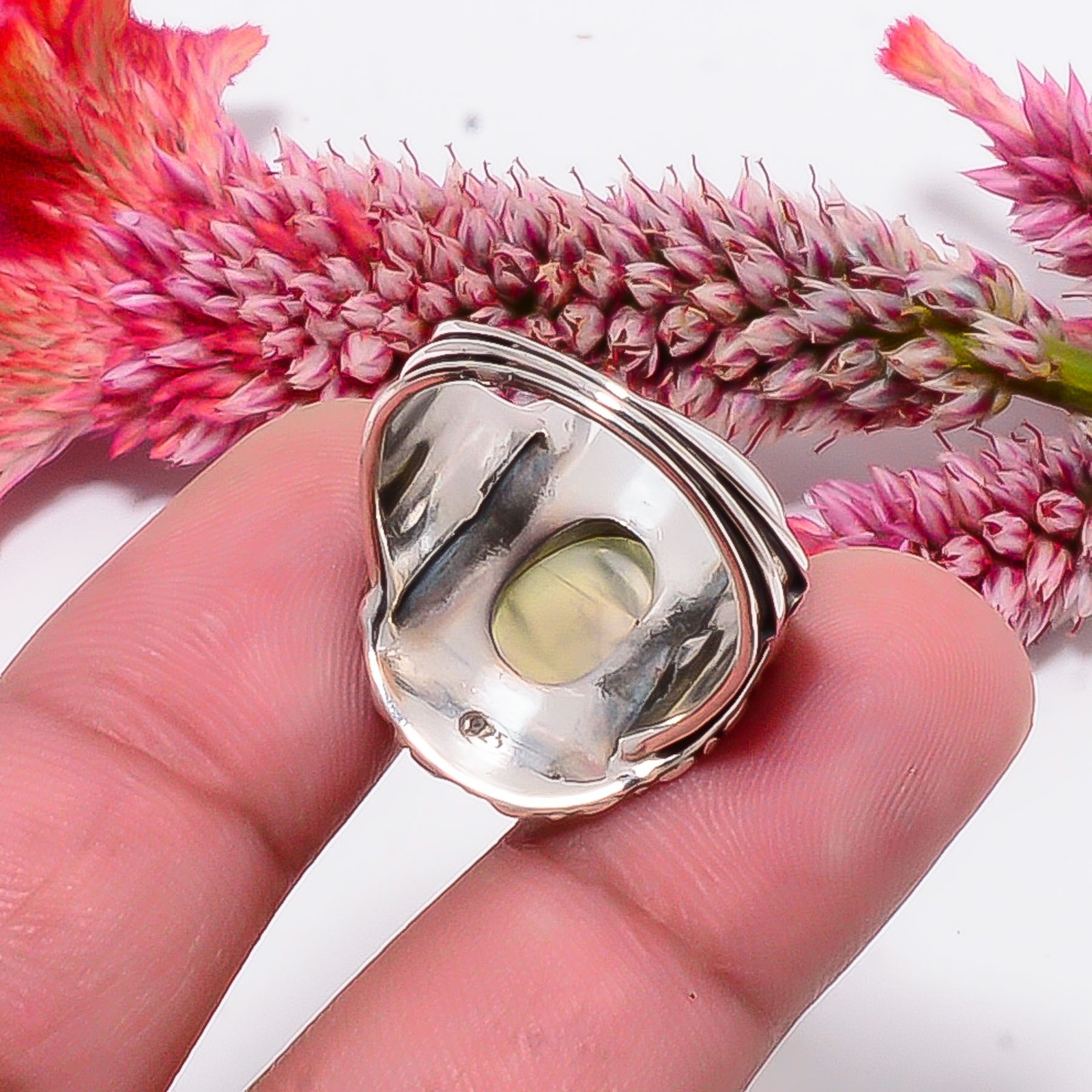 Prehnite – South Africa Fine Art Oxidised 925 Sterling Silver Ring S.9 R115529