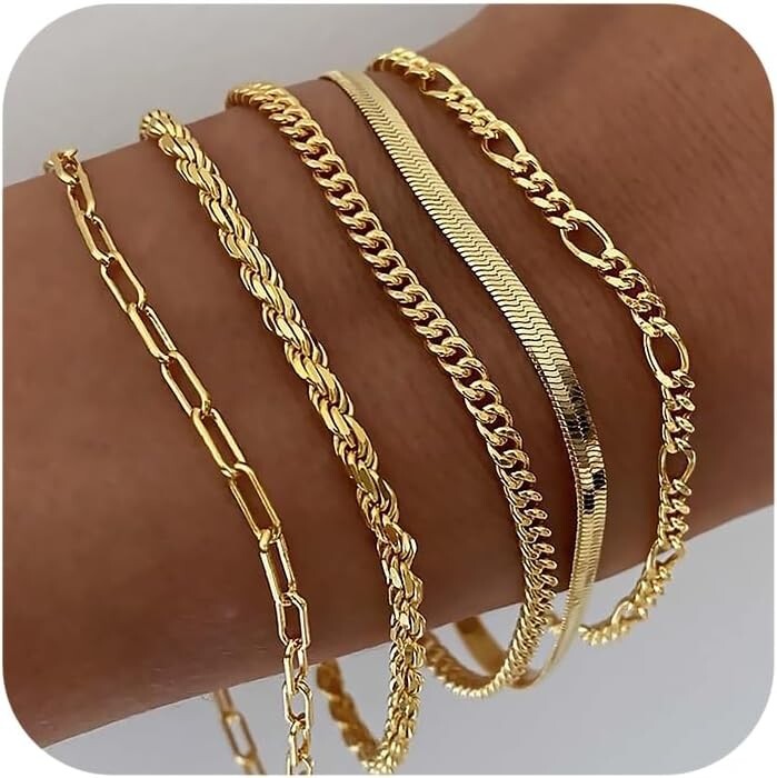 Gold Bracelets for Women Waterproof, 14K Real Gold Jewelry Sets for Women Tre…