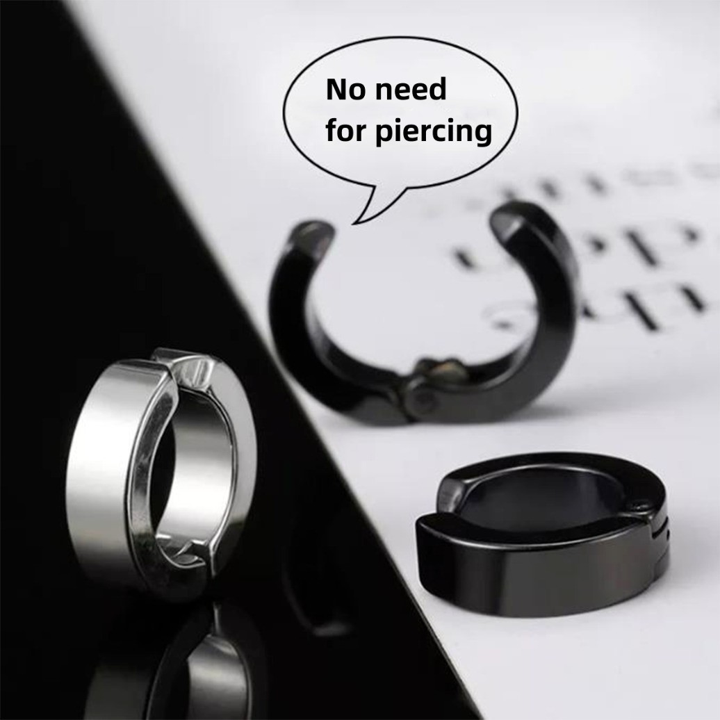 Mens Womens Stainless Steel Clip On Fake Ear Earrings Hoop Huggie Non-Piercing