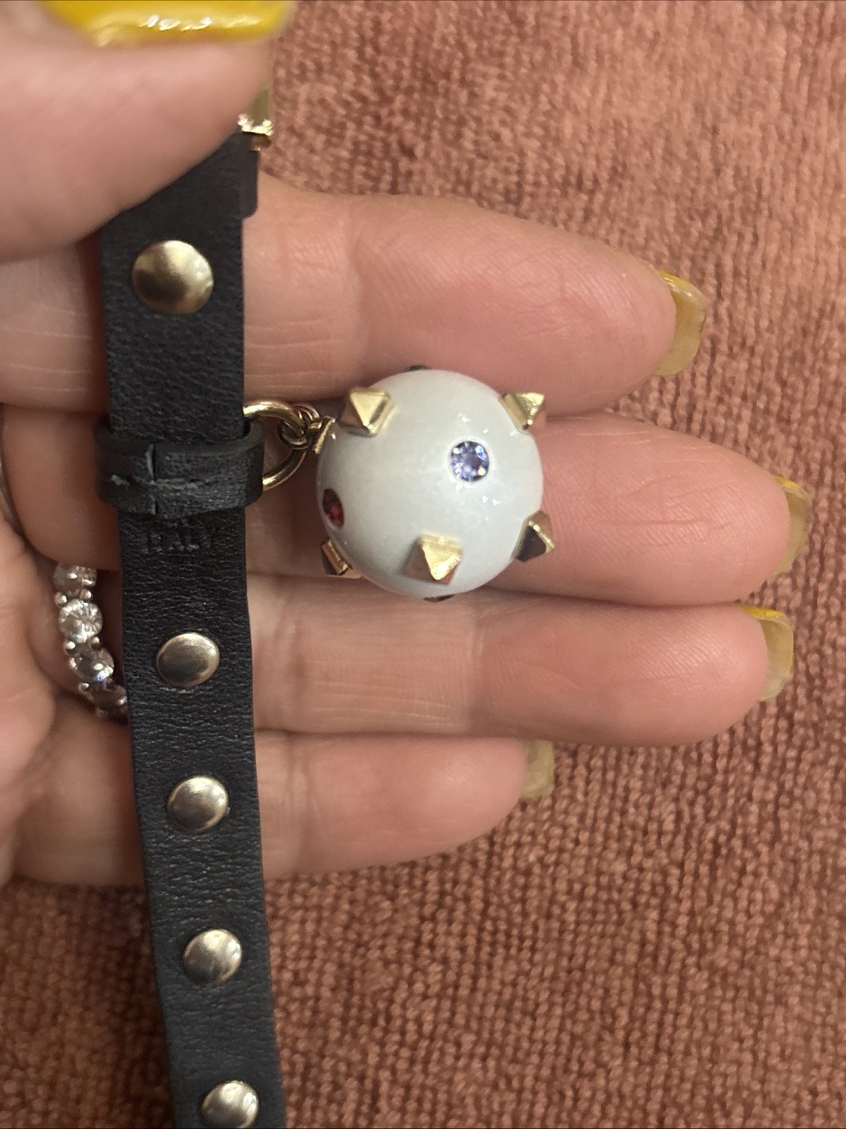 Valentino Rockstud Spike Leather Bracelet Black With A Spiked Cream Ball!