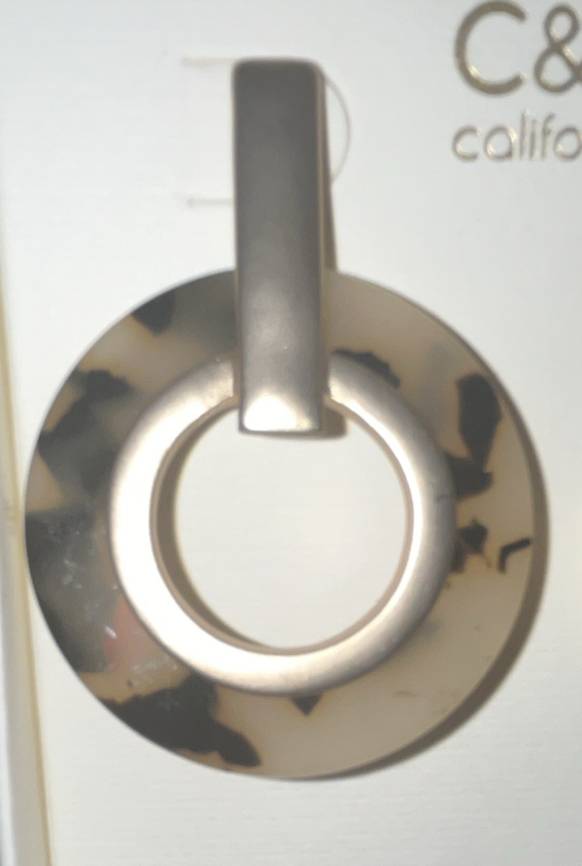 C&C California Round Resin Tortoise Shell Dangle/Drop Earrings Post No Stone