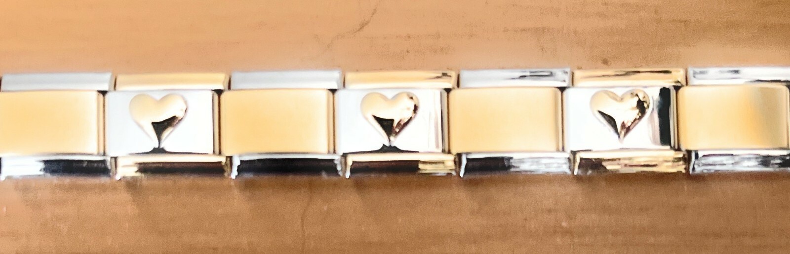 Italian Charm Bracelet Stainless Steel Silver Gold & Heart Links 9 mm Modular
