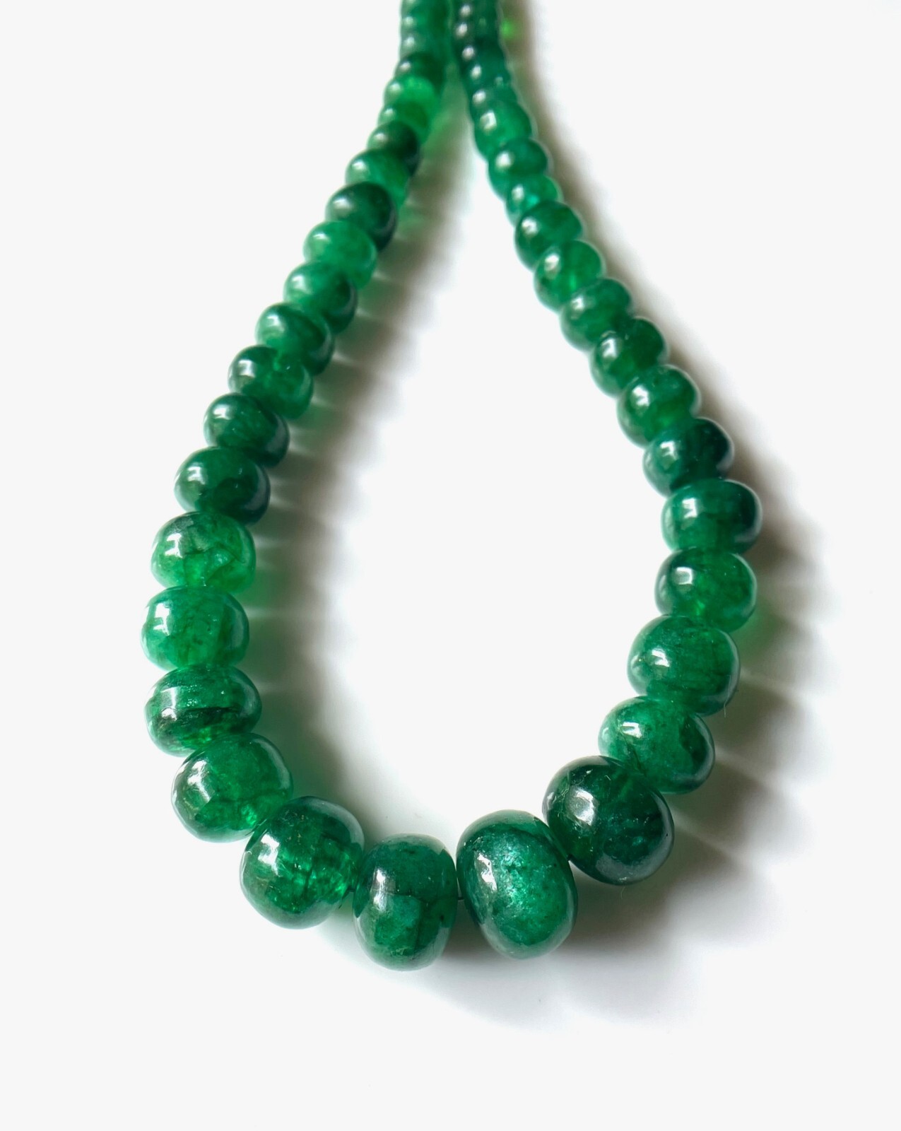 AAA-Natural Emerald Smooth Rondelle Shape Beads Gemstone,Emerald Beads Necklace