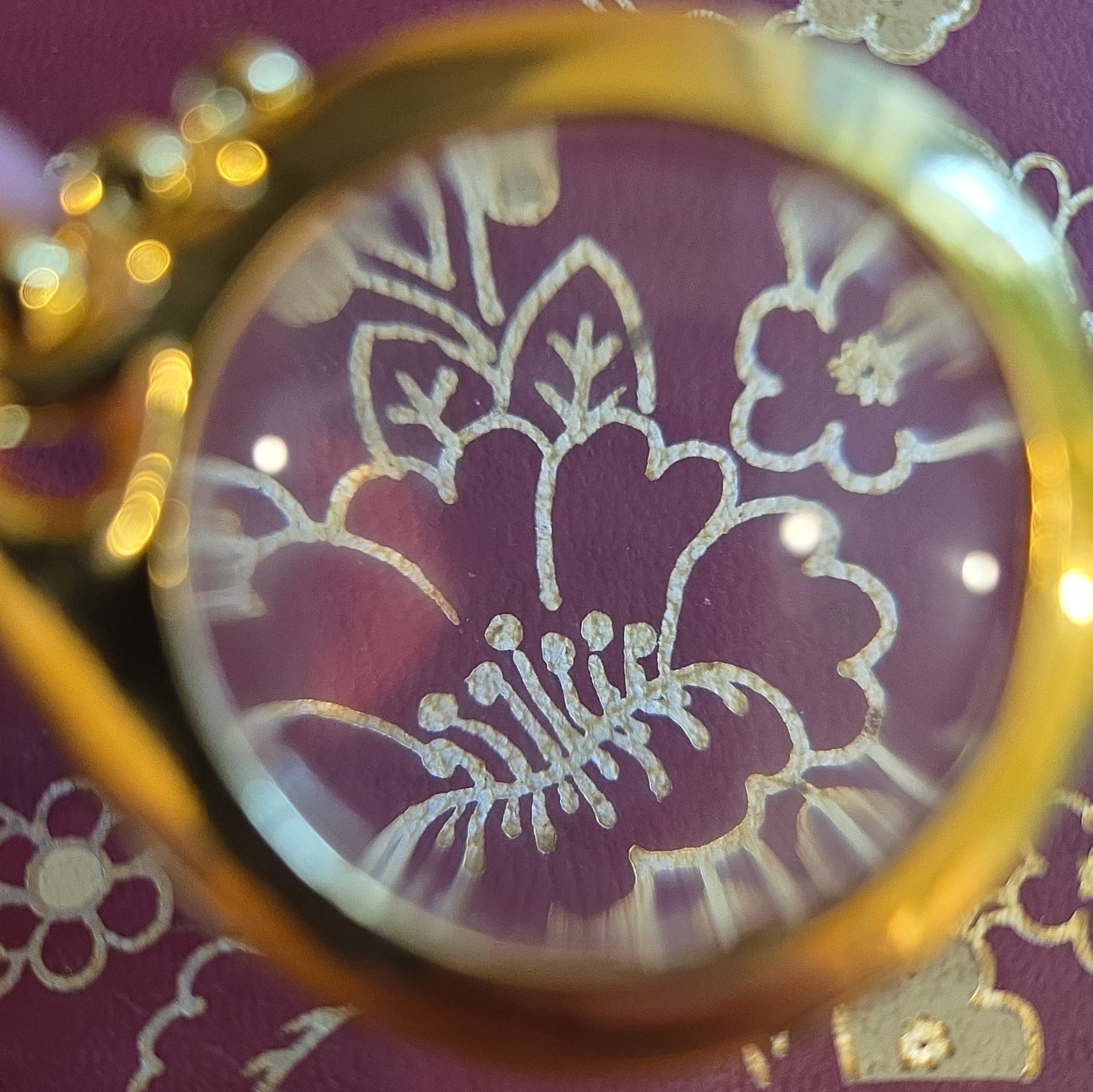 Avon Gold Tone Rope Chain Necklace Round Clear Glass Magnifier Swan Pendant