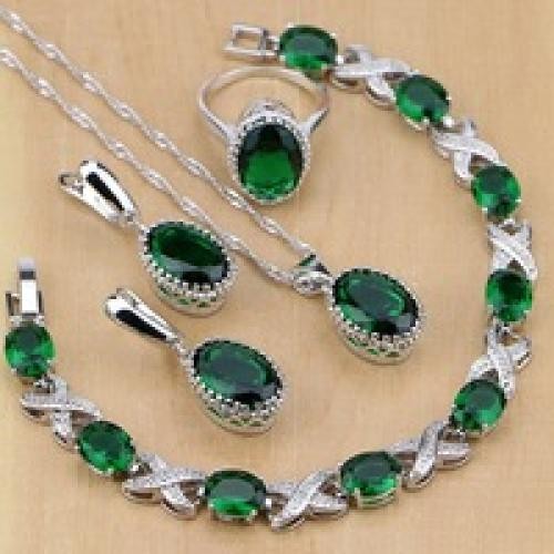 925 Silver Champagne Zircon Bridal Jewelry Set Necklace Earrings Ring Bracelet