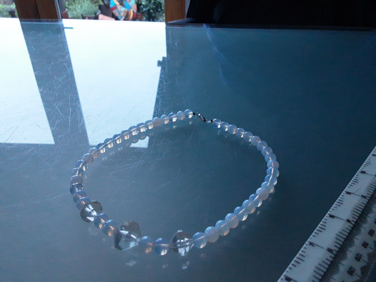 Vintage milky white cloud & Aurora Borealis Crystal Bead Necklace screw faster