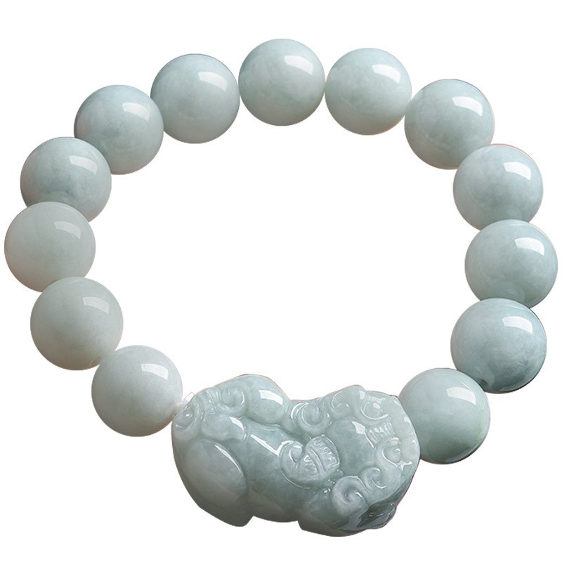 Certified Natural Grade A Jade Jadeite Bead Rich Pixiu Strecth Bracelet 13mm