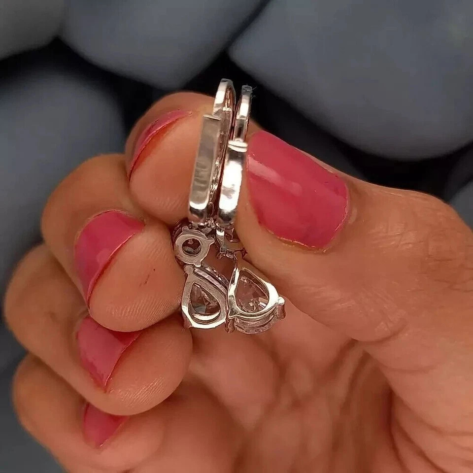 3Ct Pear Cut Simulated Diamond Lovely Drop Dangle Earring 14K White Gold Plated