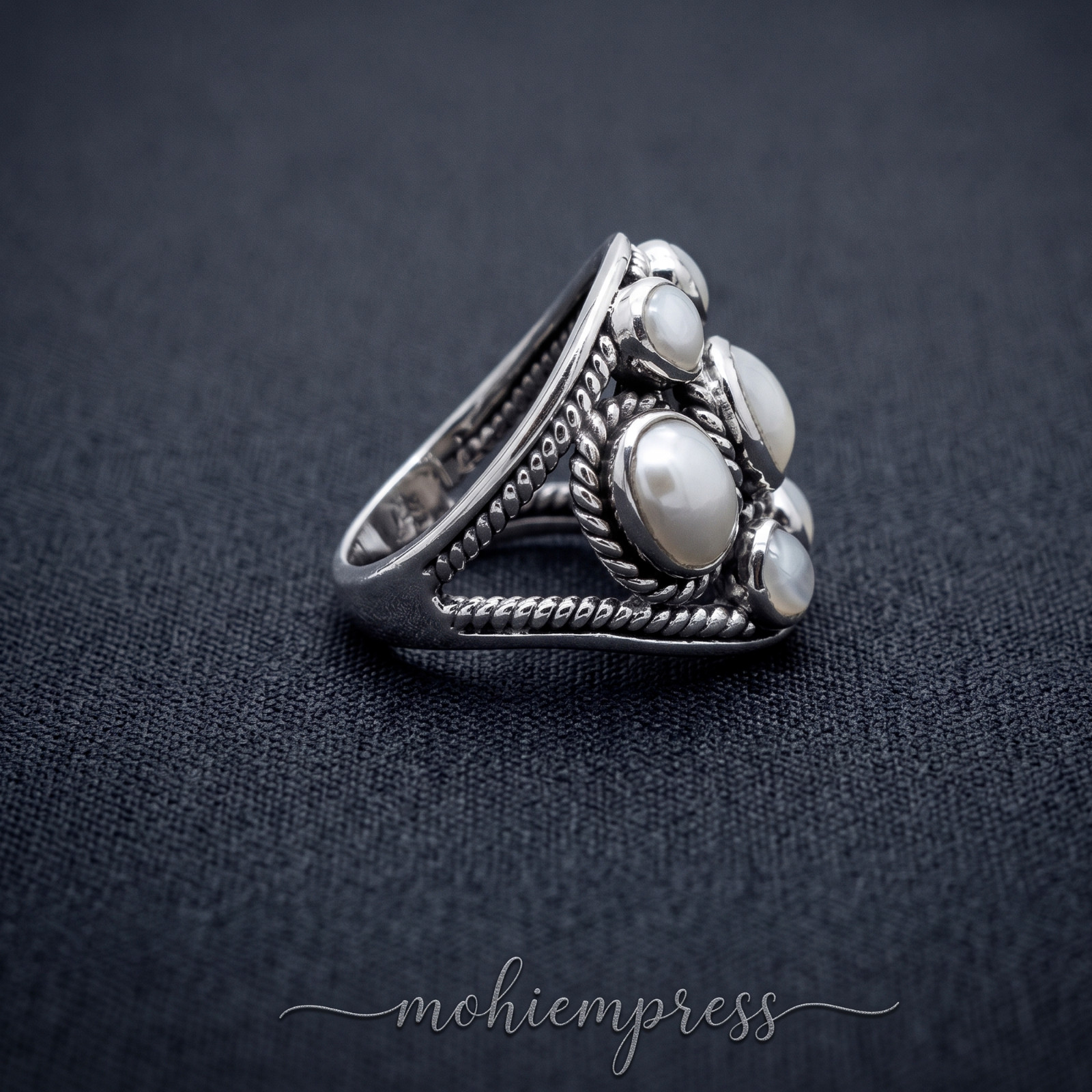 925 Sterling Silver Vintage Inspired Multi-Pearl Statement Ring, June Birthstone